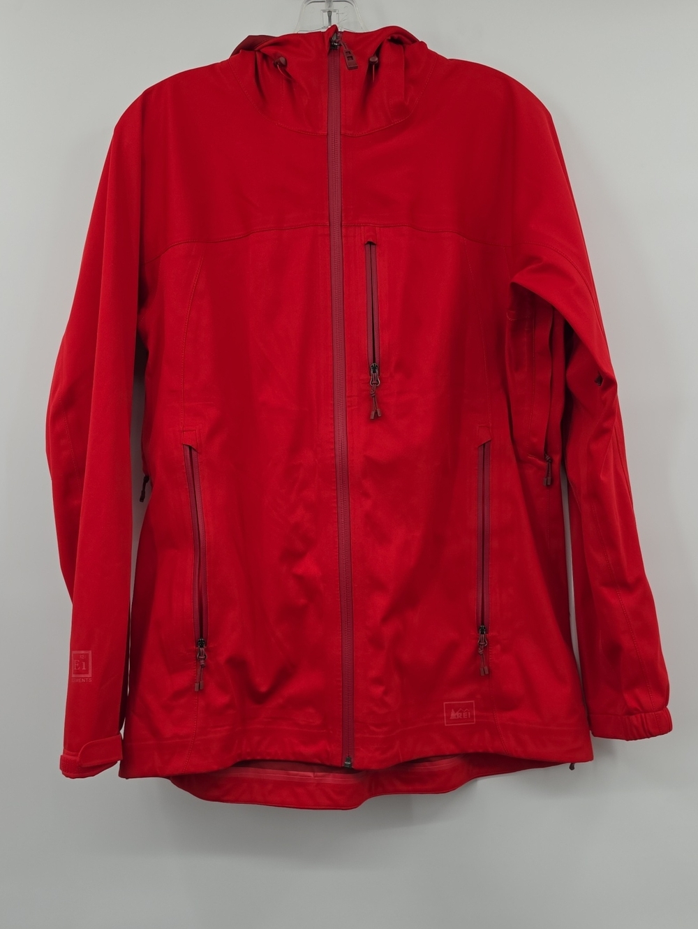 REI Jacket Womens Red Full Zip Windbreaker Hooded E1 Elements Zip Pockets Size L